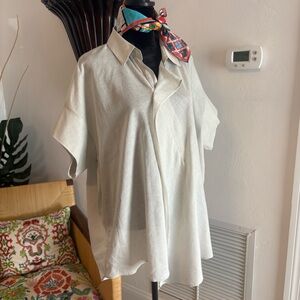 UCHUU Montreal Linen Blend Designer Pullover Loose Fit Taupe Beige Tunic Top. Lg